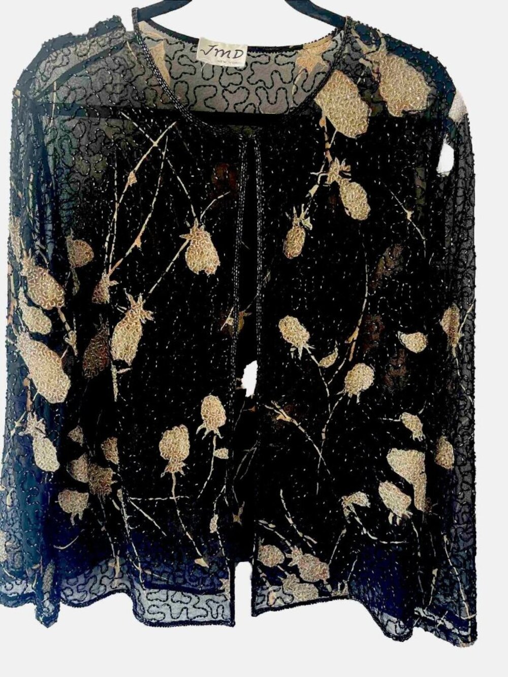 Vintage JMD New York Black Beaded Sequin Long Sleeve Jacket Sz.M/L Formal